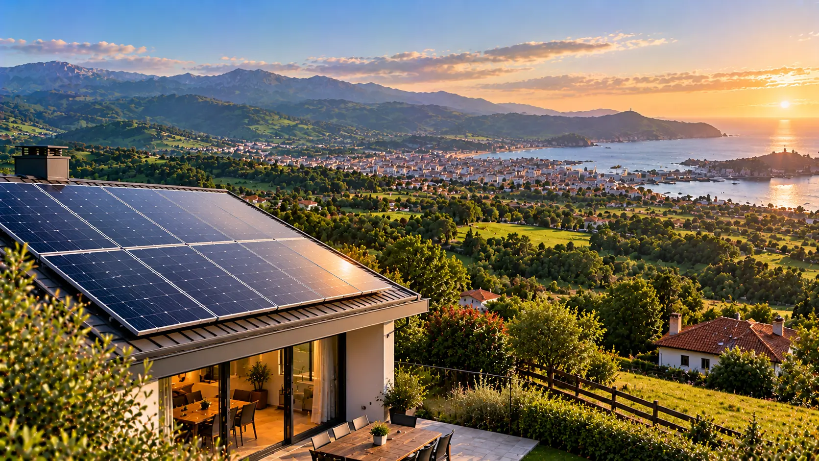 Paneles solares sobre la cubierta de una vivienda